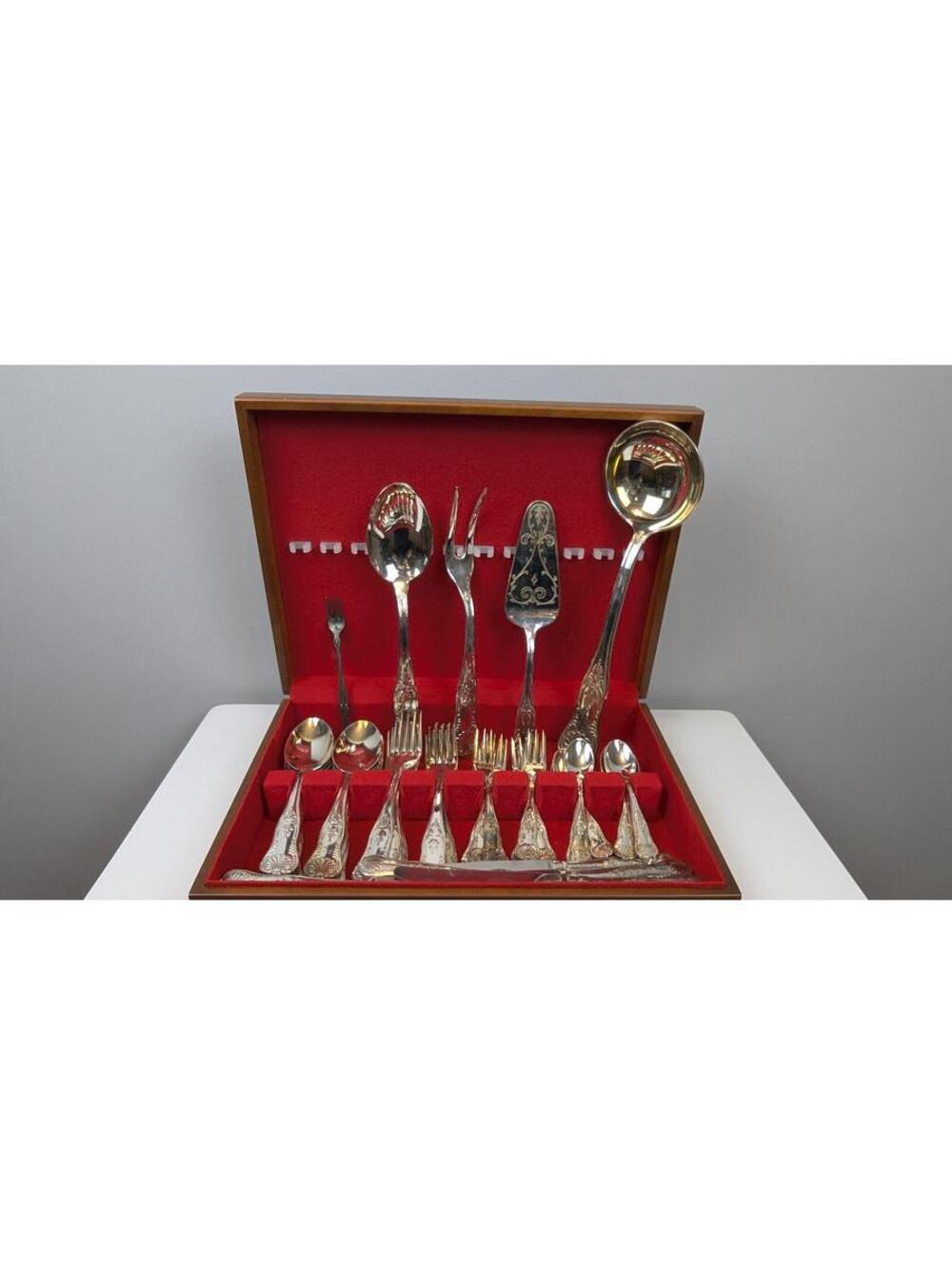 Vintage Italian Super Inox Flatware Set 65pcs w/ Serving Pieces Wood Case Italy